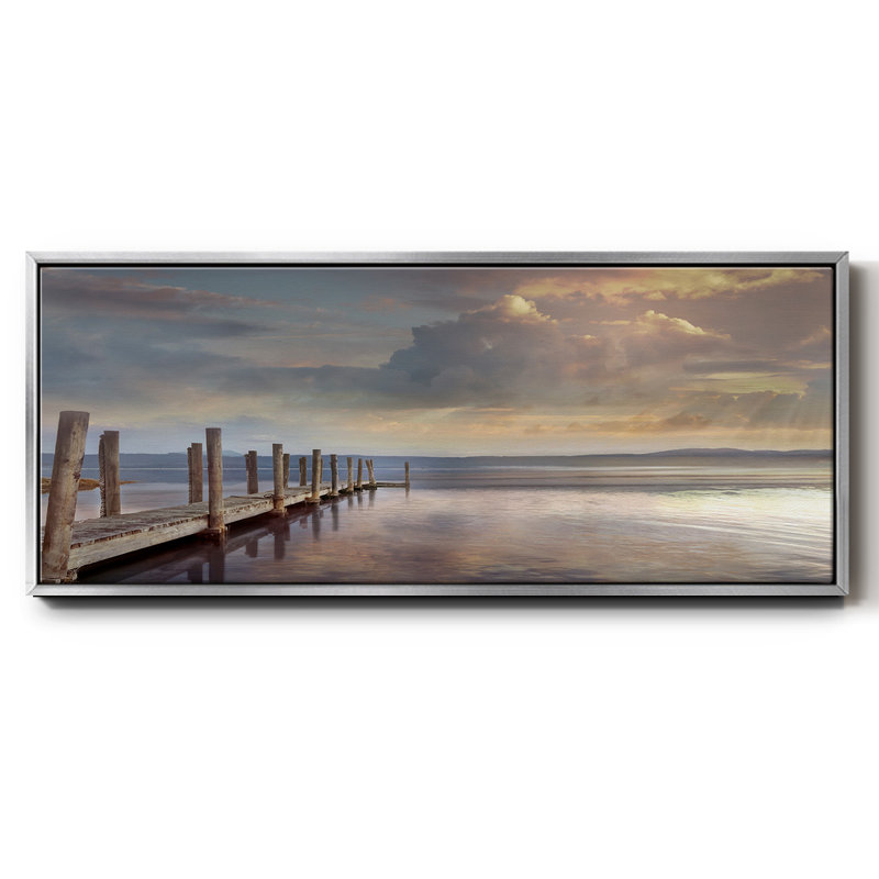 «Evening Reflection», peinture sur toile encadrée, H 20 po x l 50 po, Argent