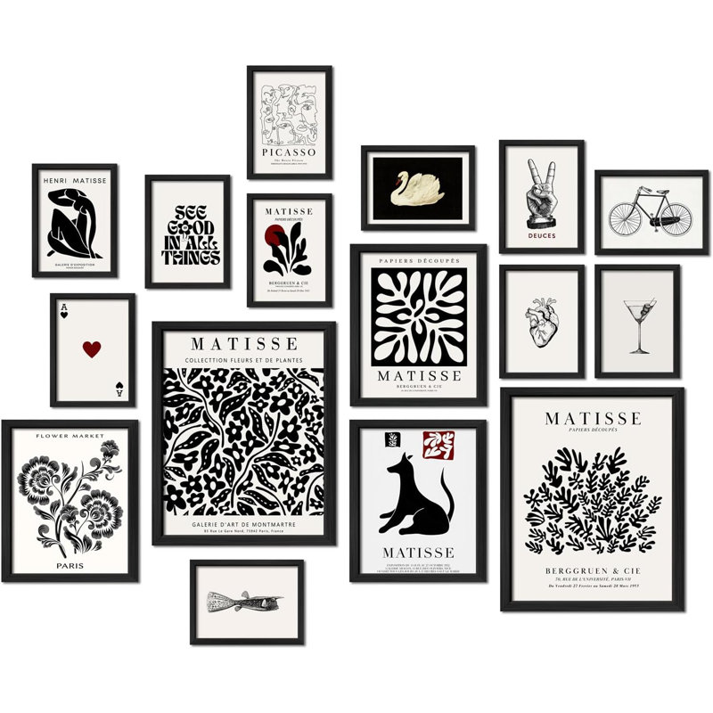 16 Pcs Framed Black Wall Art
