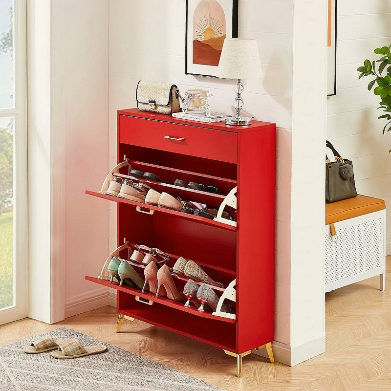 Shoe Storage Cabinet For Entryway, Free Standing Shoe Organizer With 2 Flip Drawers, Hidden Shoe Rack Storage Organizer For Doorway Hallway Closet