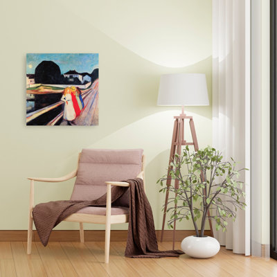 Four Girls On A Bridge Classic Modern Contemporary Beach Summer Wall Art Print by Edvard Munch - Wrapped Canvas Print
