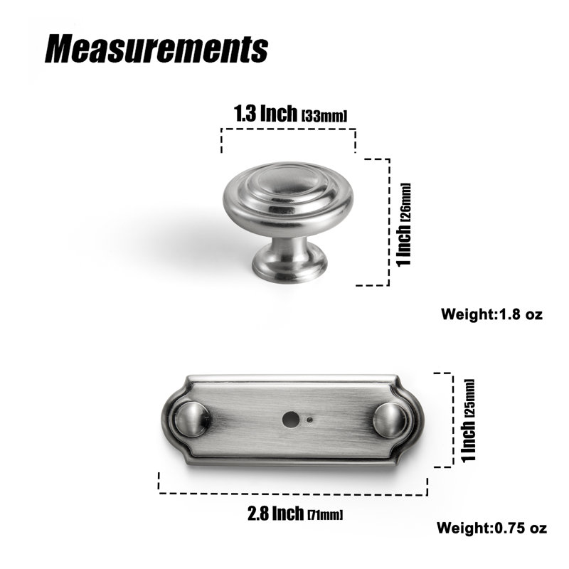Bouton de porte rétro 1 1/3 po, Nickel satiné