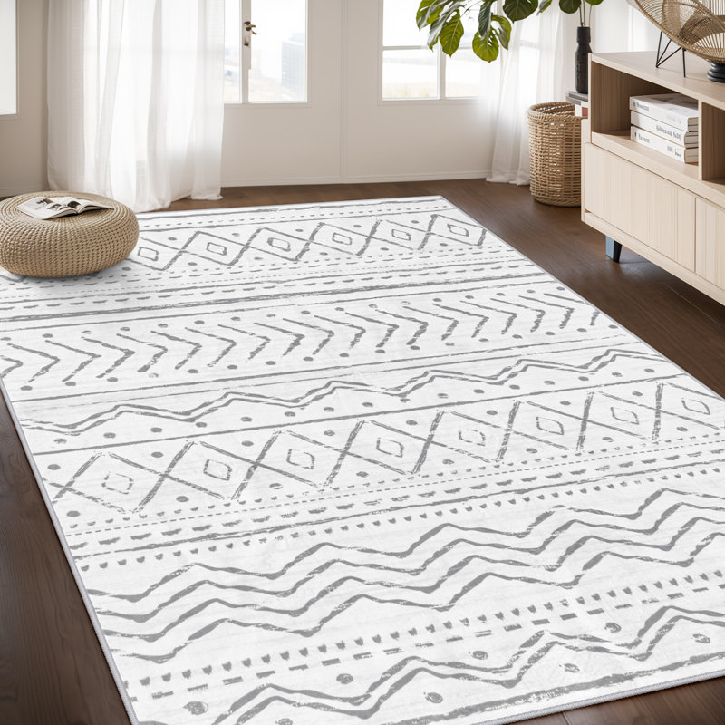 Tapis marocain à rayures Tribal, Rectangulaire 4 pi x 6 pi, Gris / Rose