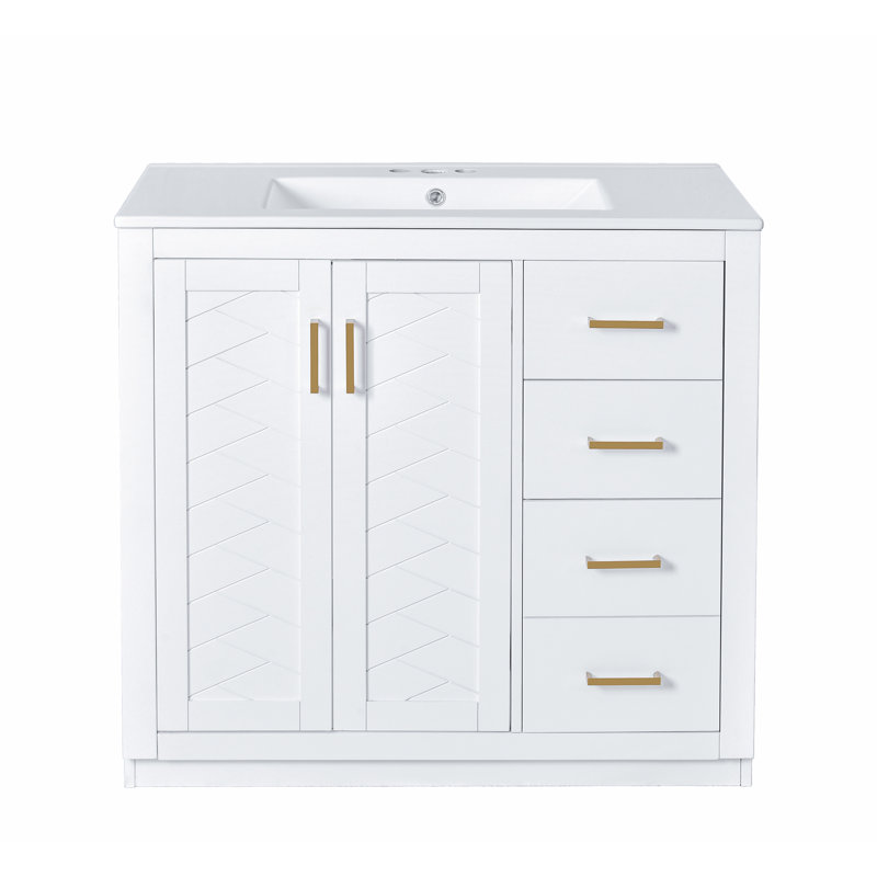 Meuble-lavabo 36 po avec lavabo en céramique, Blanc
