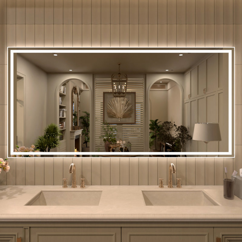 Ridlee 72 In. W X 36 In. H LED Light Anti-Fog Frameless Bathroom / Vanity Mirror, 36" x 72"