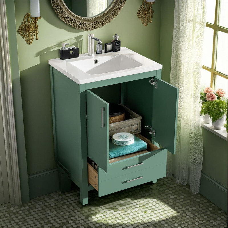 Green 24'' Bathroom Vanity with Ceramic Sink Combo