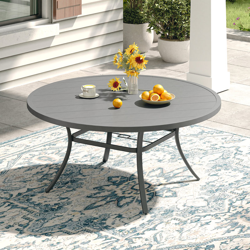 Round Metal Outdoor Dining Table With Umbrella Hole, Dark Gray, 53"