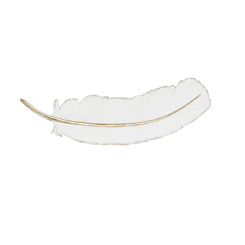 CosmoLiving by Cosmopolitan White Polystone Feather Bird Home Wall Decor, White Gold