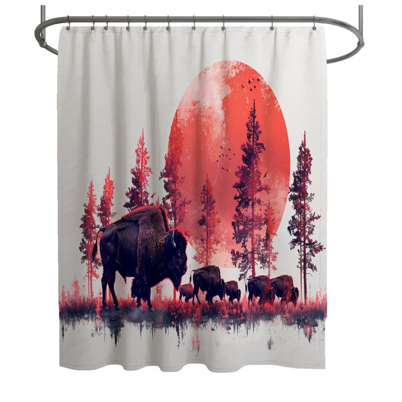 Bison Herd Nature Shower Curtain, 73" H x 70" W