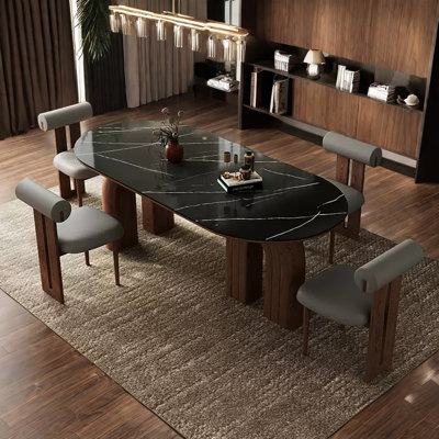 Elegant Oval Faux Marble Dining Table Set