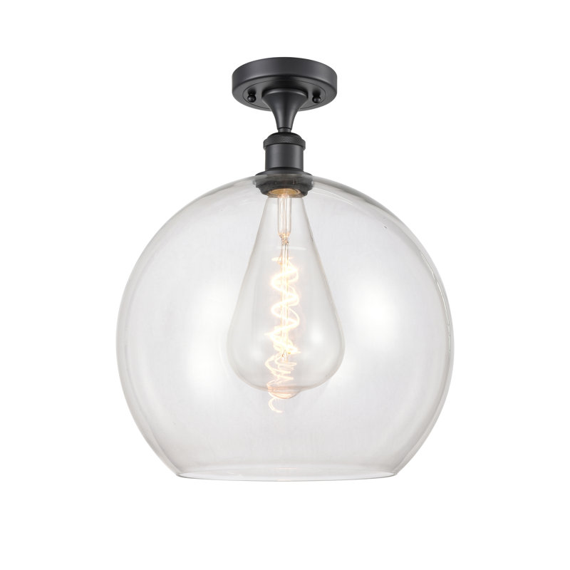 Cindi Glass Semi Flush Mount, 18.38" H x 13.75" W x 13.75" D, Clear, Matte Black