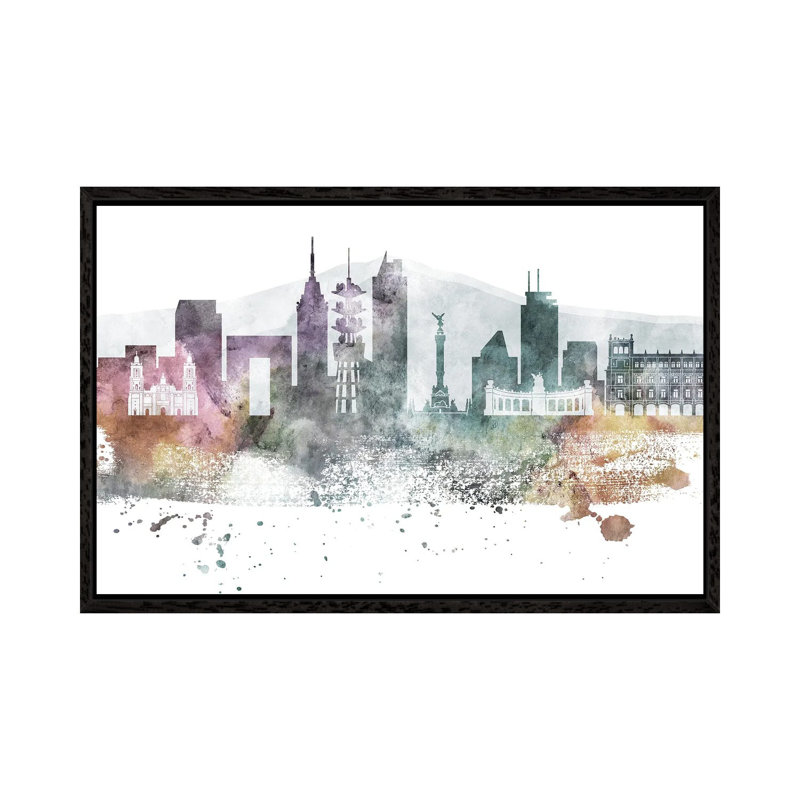 Mexico City Pastel Skylines 1 Piece Wall Art on Canvas, 101.6 cm H x 66.04 cm W, Black Framed Canvas