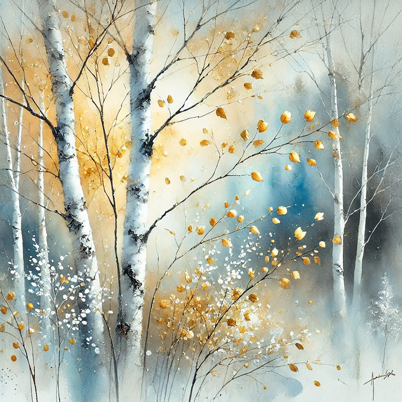 Bouleaux dorés avec brise d'automne - Art sur toile tendue, H 40 po x l 40 po x P 1,5 po