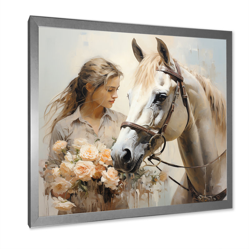Fleur de cheval ludique, Cadre simple argenté, H 16 po x l 16 po x P 1 po