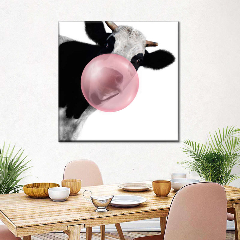 Impression sur toile Bubble Gum Cow, H 24 po x l 24 po x P 1,25 po
