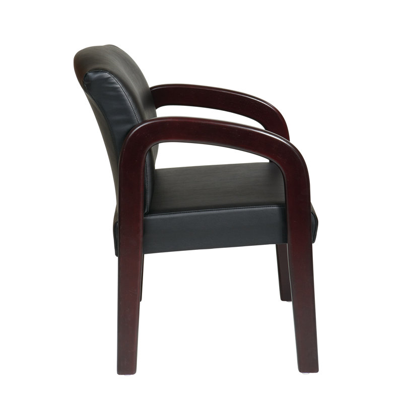 Mahogany Finish Black Faux Leather Visitor Chair