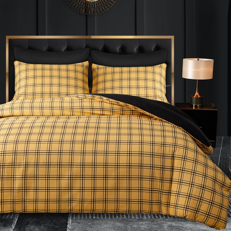 Microfiber Plaid [EU ONLY] Duvet Cover Set with Pillowcases, Double Duvet Cover Set + 2 Pillowcases, Yellow