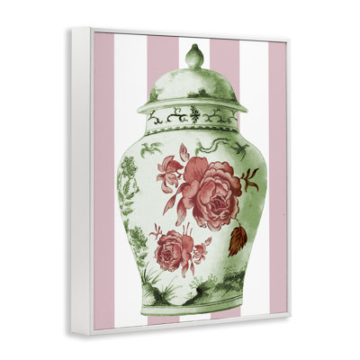 Ornate Classic Vase on Stripes Framed Giclee Art, design by Lil' Rue