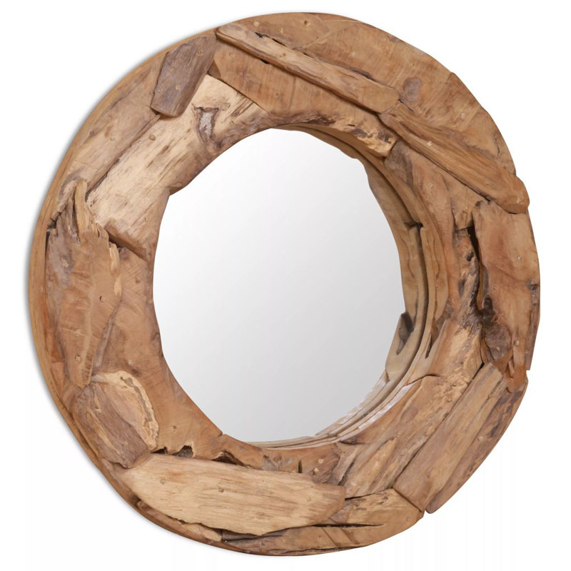 Caroline Wood Flat Wall Mirror, 60cm H x 60cm W