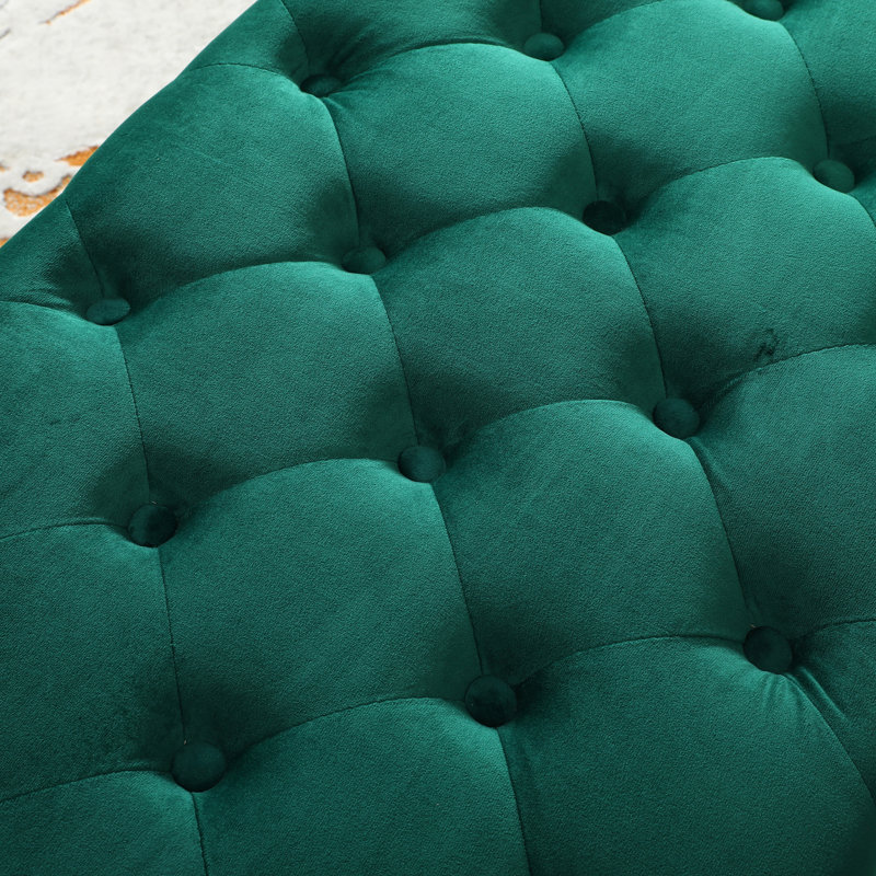 Sira Velvet Button Tufted Bench With Gold Metal Legs, Green