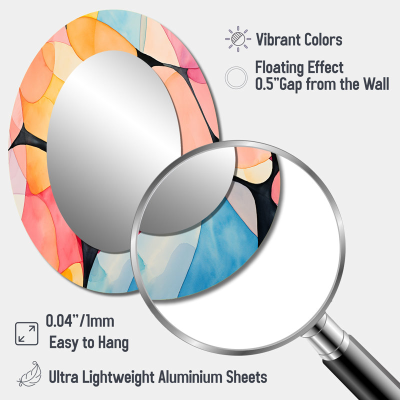 Carrelage géométrique aux couleurs douces IV - Grand miroir mural ovale sur métal, H 40 po x l 30 po