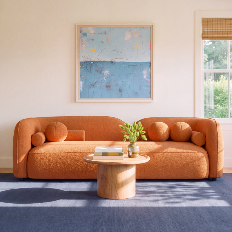 Katrien Upholstered 93'' Sofa, Orange Boucle