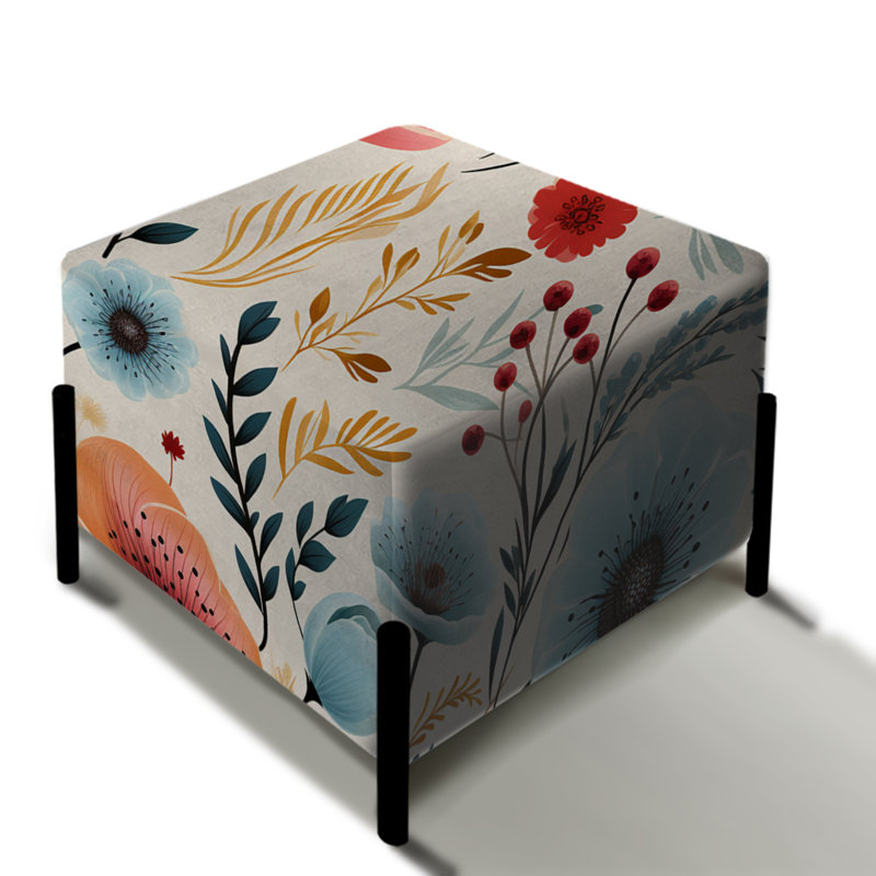 Blue and Coral Vintage Poppy Dreams - Repose-pieds carré botanique