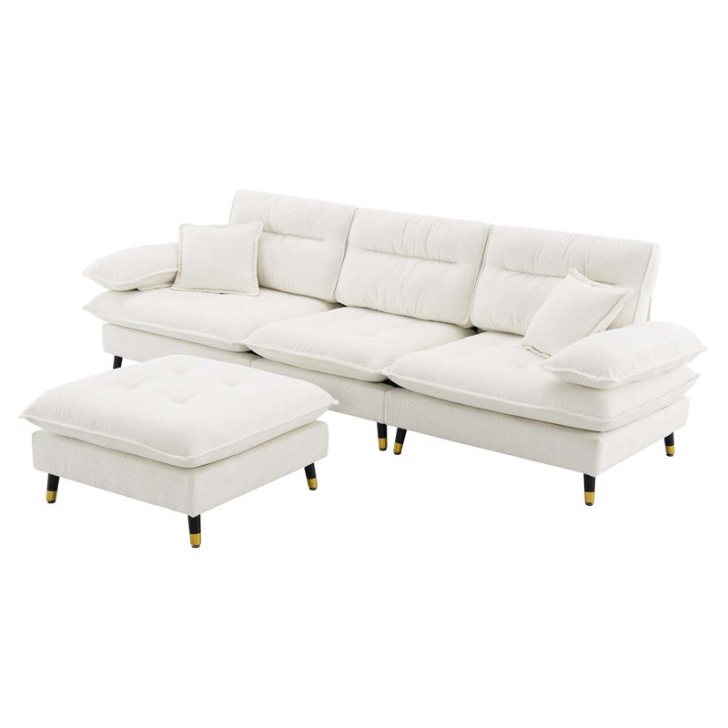 Canapé modulaire convertible 4 places Zephara, Chenille blanche