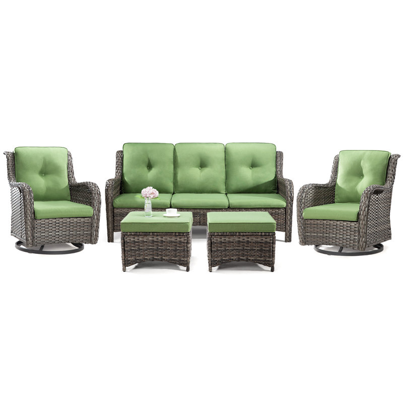 Ensemble de conversation d'extérieur pour 7 personnes avec coussins Anahit, Vert