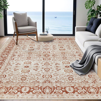 Tapis rétro à motif floral lavable, à poils courts, antidérapant et résistant aux marques pour le salon, la chambre à coucher, la salle à manger et le bureau à domicile