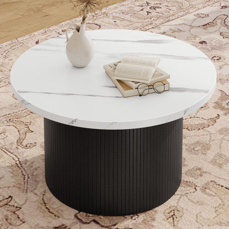 Table basse 31,5 "avec base en bois massif, Marbre/noir