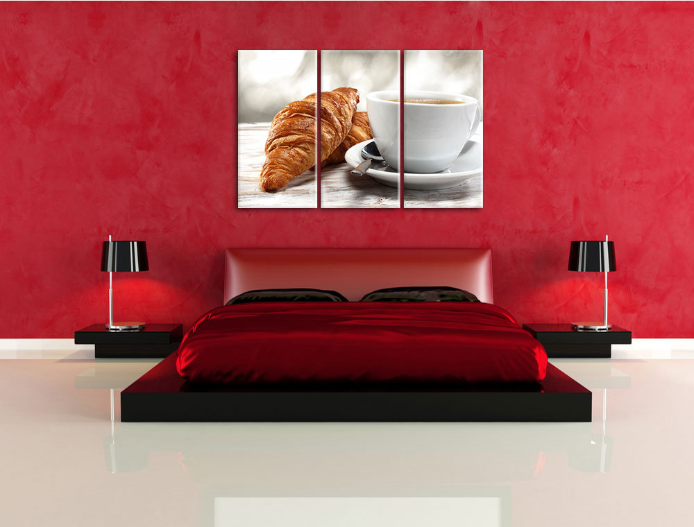 3-tlg. Leinwandbilder-Set „Frisches Croissant und Kaffee“, Fotodruck