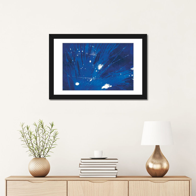 « indigo burst ii », reproduction sur toile, Papier d'art encadré noir, Blanc, H 16 po x l 24 po x P 1 po