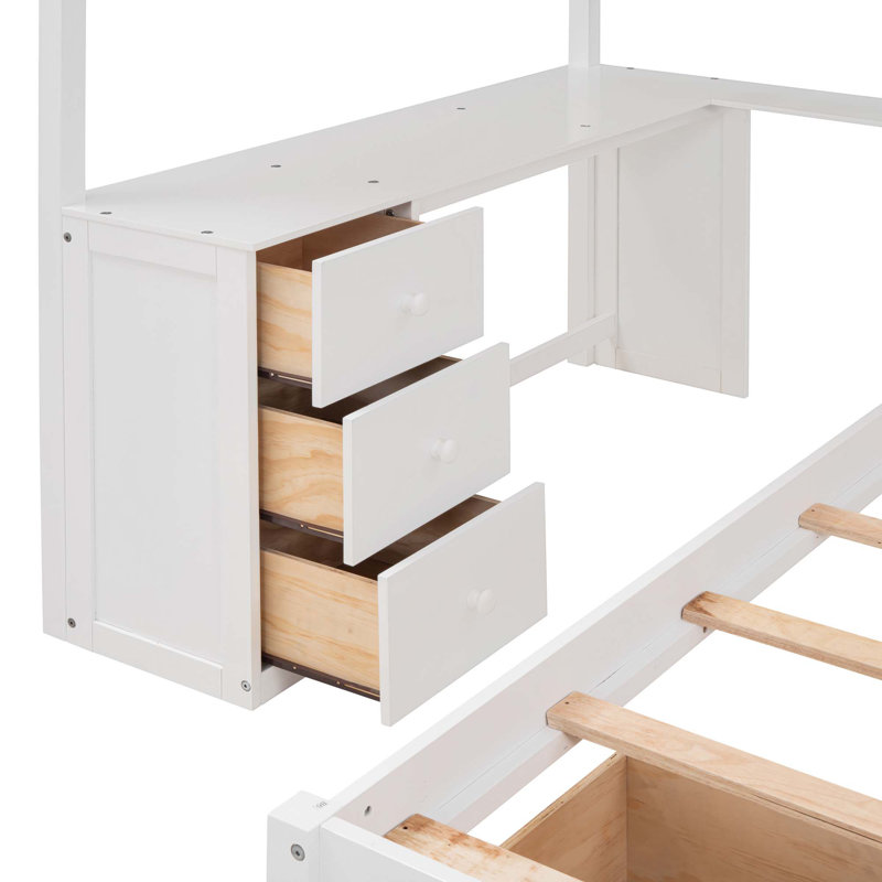 Shauna L-Shaped Bunk Bed with Desk, Drawers and Stairs, White