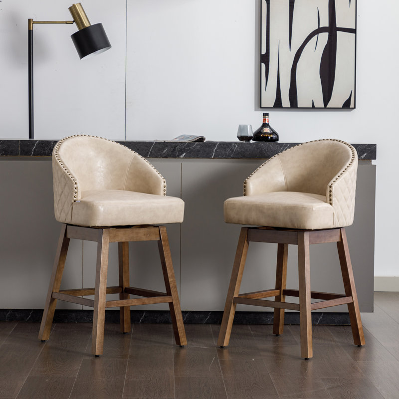 Nivelles Swivel Upholstered Counter Stool, Tan, Brown