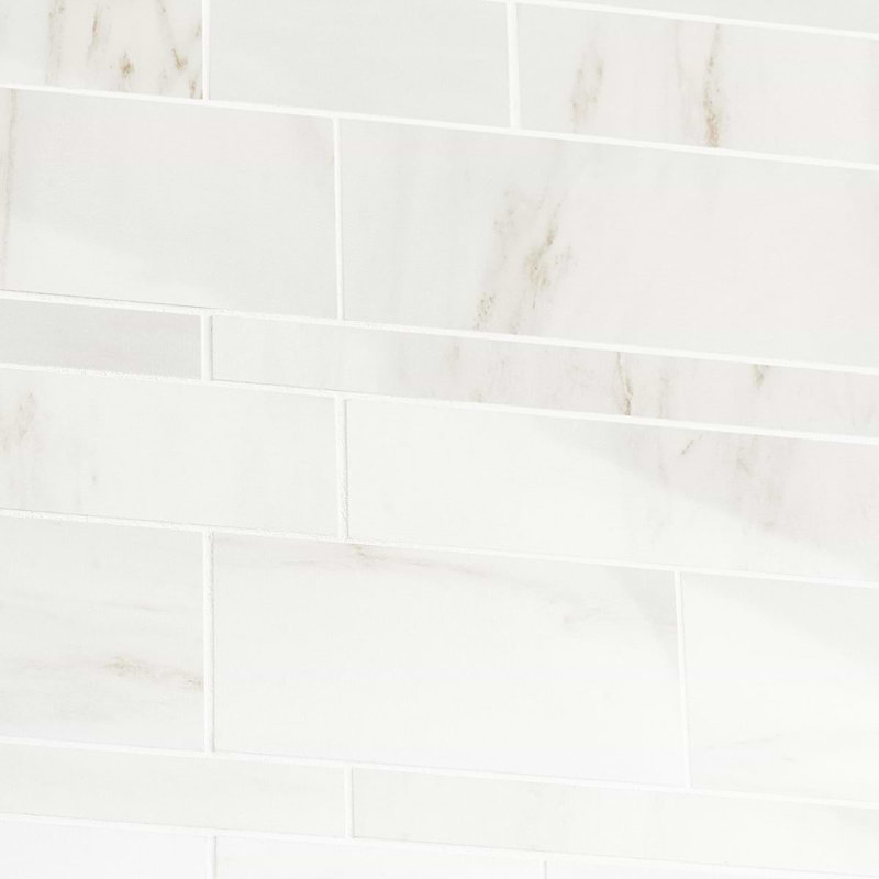 Dreamstone Railroad Porcelain Mosaic, Dolomite Snow Polished