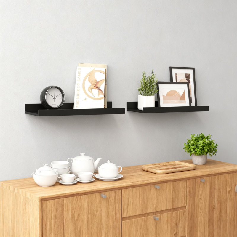 Floating Shelves Set Of 2 Wall Mounted With Safety Lip, Modern Display Ledge Shelf For Home Decor, Bedroom, Living Room, Kitchen And Bathroom Organization