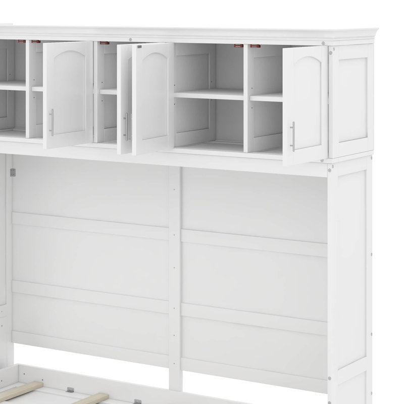 Full Size Murphy Bed With Top Cabinets, White