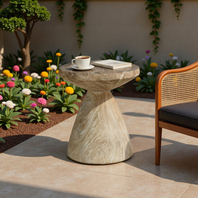 Tables de bout d'extérieur en ciment pour patio, table d'appoint de jardin en faux terrazzo, petite table d'appoint ronde moderne pour l'extérieur
