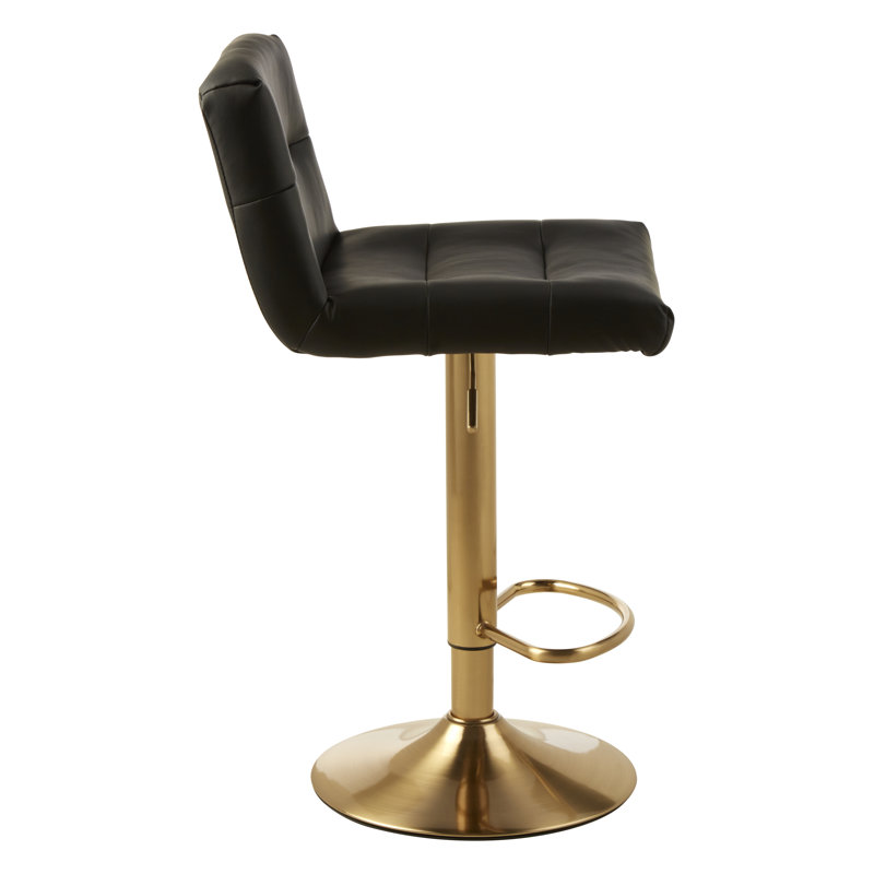 Tricia Swivel Upholstered and Faux Leather Adjustable Height Bar Stool, Black