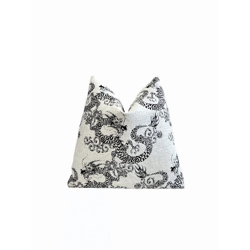 Housse de coussin en chenille brodée, H 22 po x l 22 po, Noir / blanc brodé