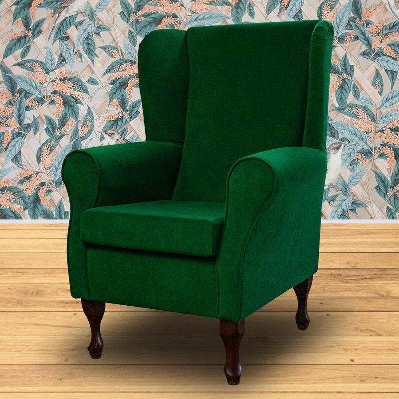 74cm Wide Tufted Velvet Wingback Chair, Green