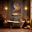 Toile murale d'Halloween représentant des nuages ​​dorés tourbillonnants au-dessus des pins-1742114844