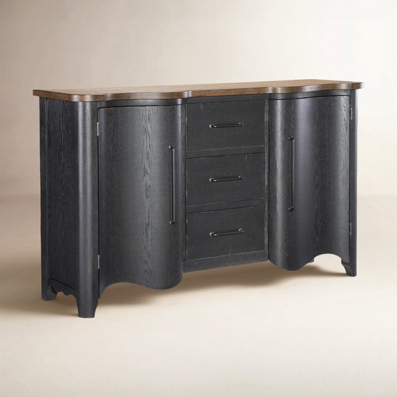 Country Living Vintage Market Scalloped Door Chest (3 Drawers, 2 Doors, 4 ADJ Shelves), Black