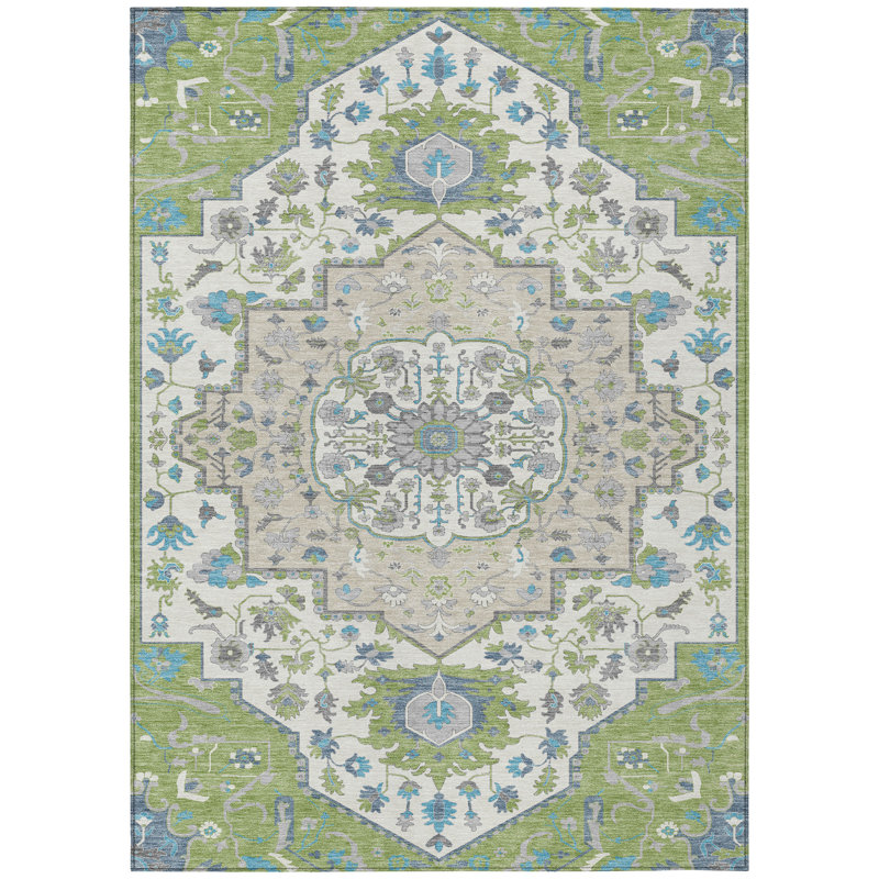 Lidia Green Washable Indoor-Outdoor Rug - , 3' x 5'