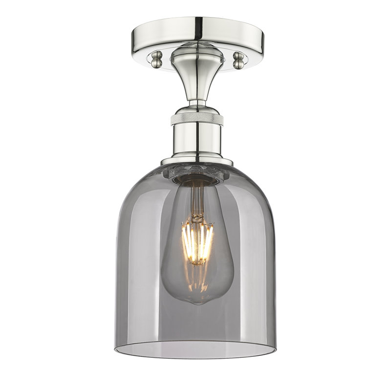 Edison - Allysson - 1 Light 6" Semi-Flush Mount - Seedy Shade, Polished Nickel, Light Smoke