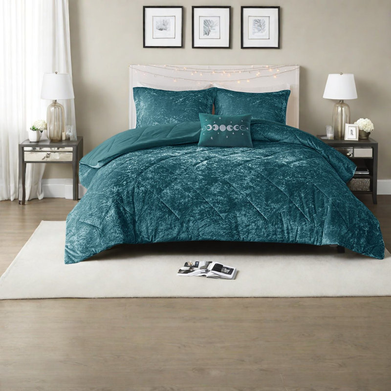 Ensembles de literie luxueux en velours bleu sarcelle avec confort hypoallergénique