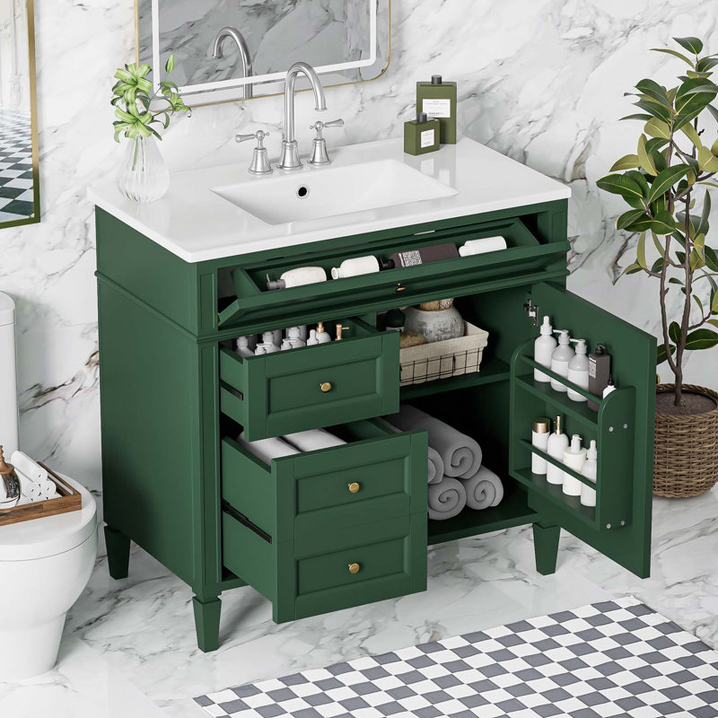 Meuble-lavabo moderne avec rangement abondant et fabrication durable, Vert