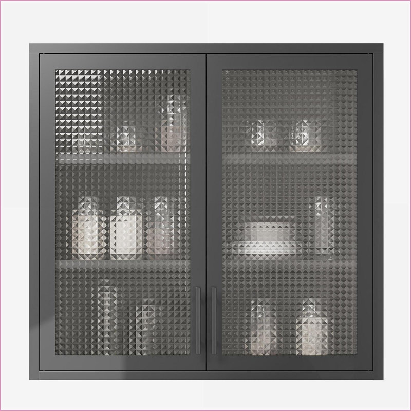 Cabinets à fixation murale / comptoir de style rétro avec portes en verre Hazy 2 tablettes réglables l 31,5 po x P 11,8 po x H 30 po | Noir | Acier