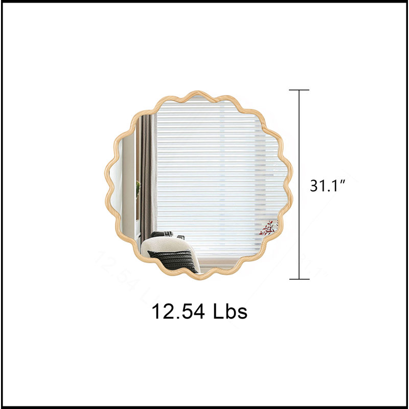 Miroir ondulé en bois massif - Décoration murale miroir de salle de bain, 31 po x 31 po, Bois naturel