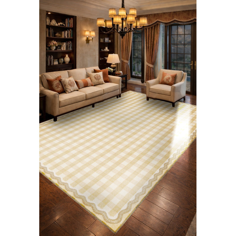 Tapis beige tissé à carreaux Mosso, 3'11" x 5'11"